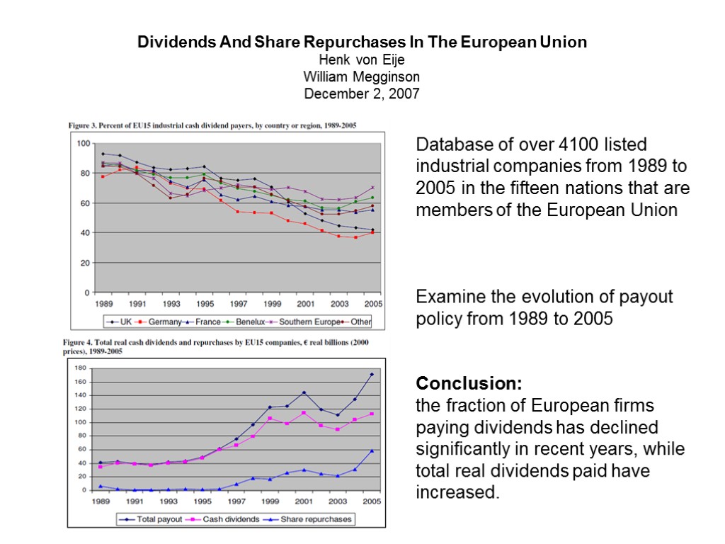 Dividends And Share Repurchases In The European Union Henk von Eije William Megginson December